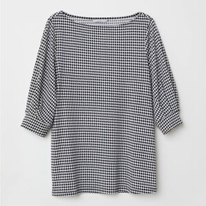 H&M Black and White Boat-Neck Puff Sleeve Top